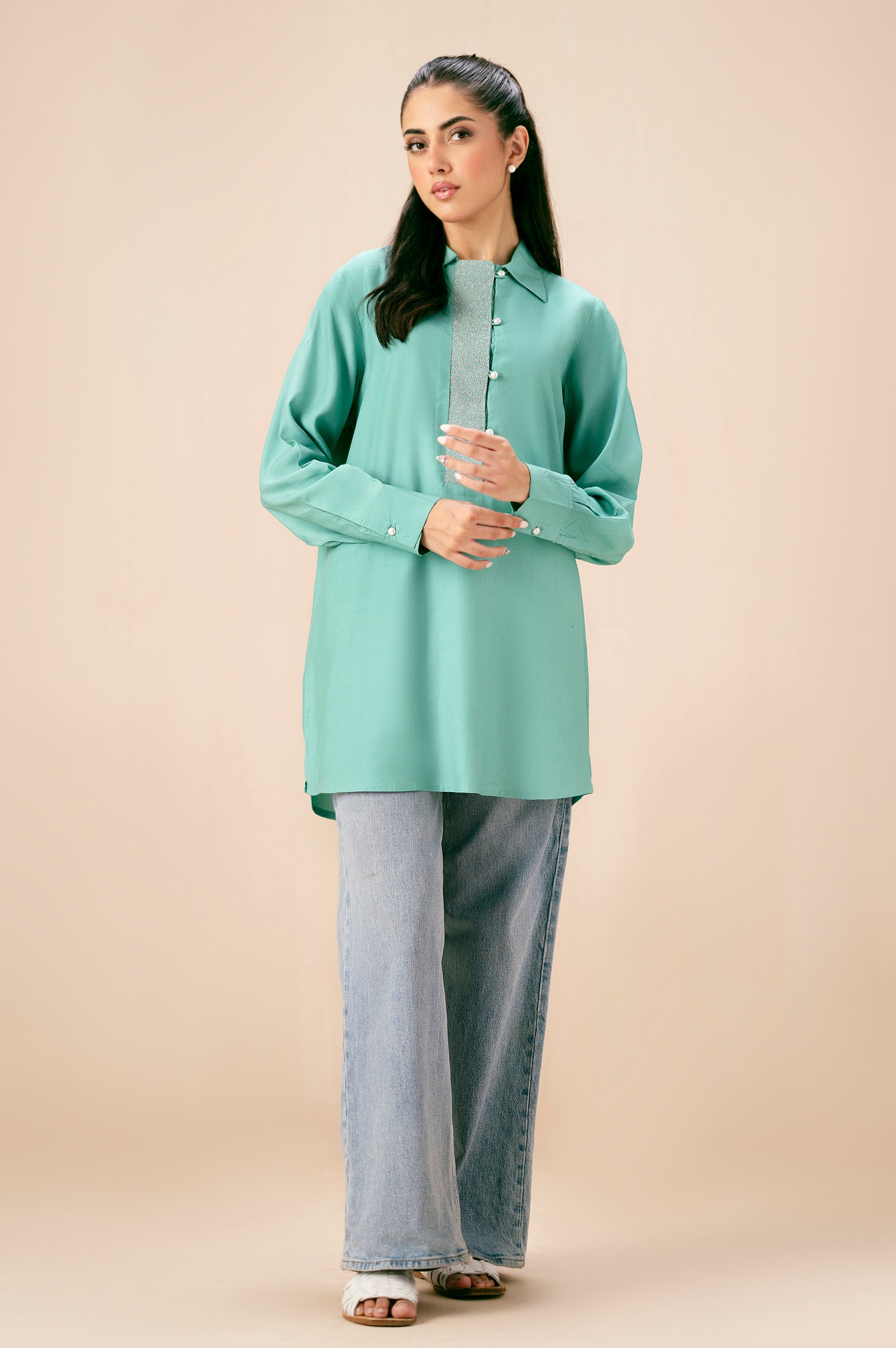 Embroidered Raw Silk Western Top